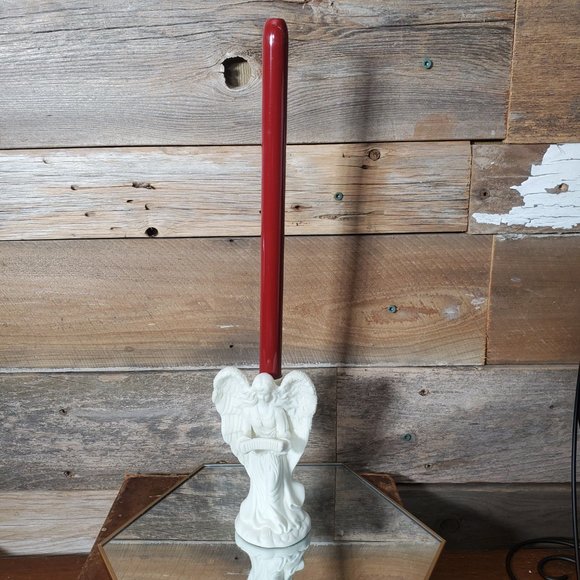 Hermitage Pottery Jade Angel Taper Candle Holder - Playing Accordion - Picture 4 of 7